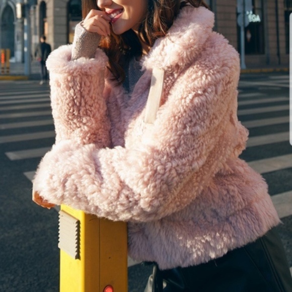 ANGIE Blush Faux Fur Coat - Picture 2 of 5